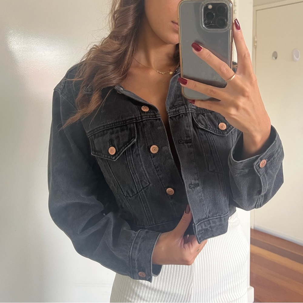 Insight Denim Washed black cropped denim jacket